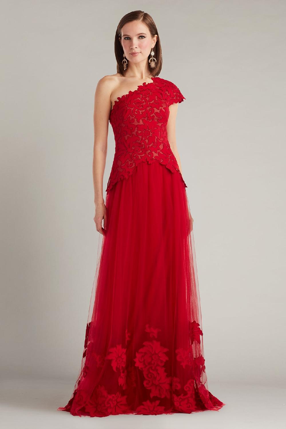 tadashi shoji Marcelline One-Shoulder Laser-Cut Gown