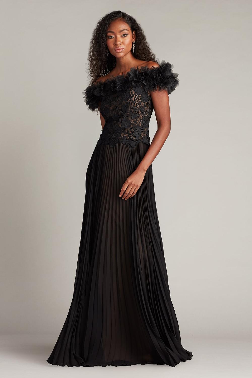 Tadashi Shoji Margaux Off-Shoulder Floral Ruffle Trim Gown