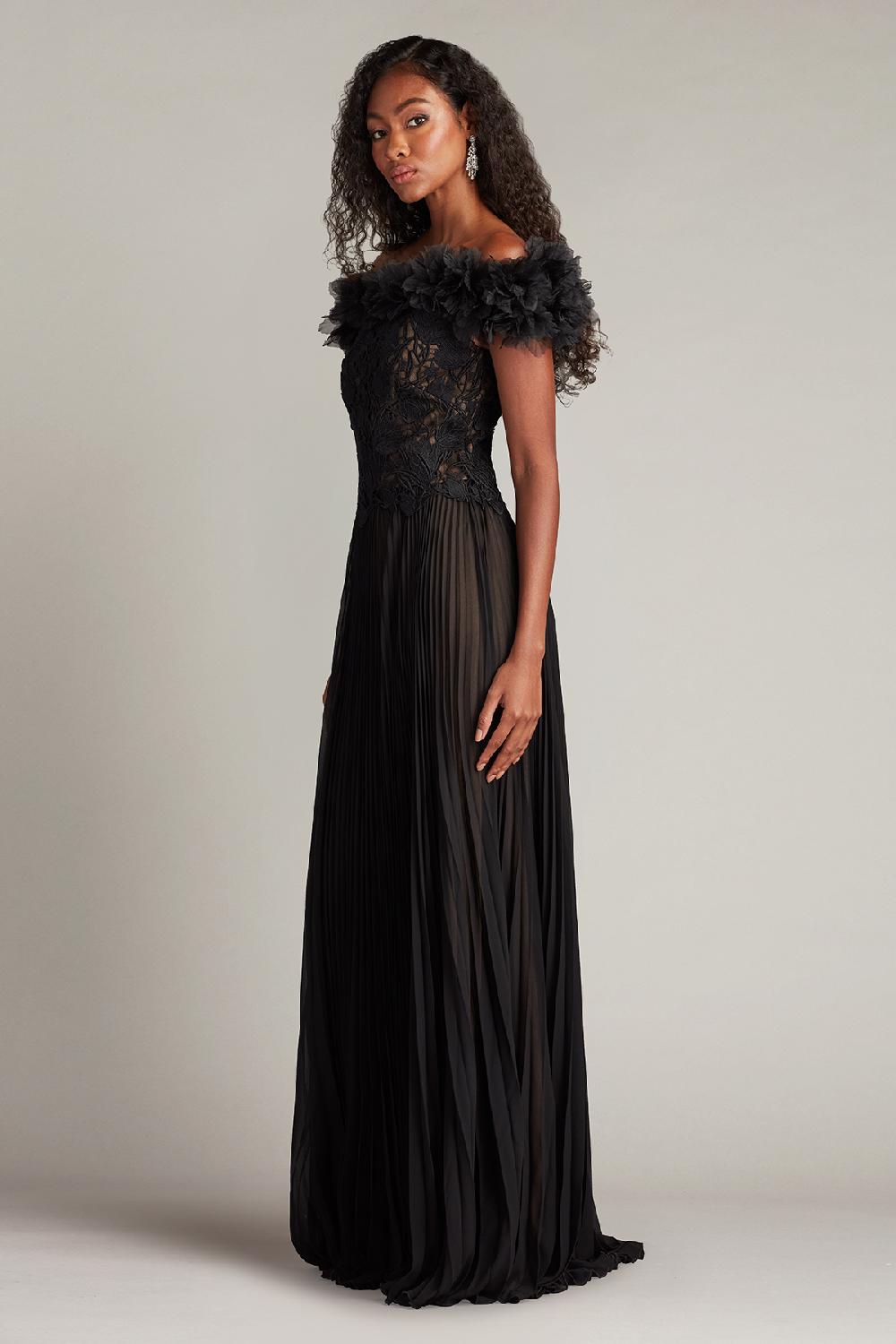 Tadashi Shoji Margaux Off-Shoulder Floral Ruffle Trim Gown