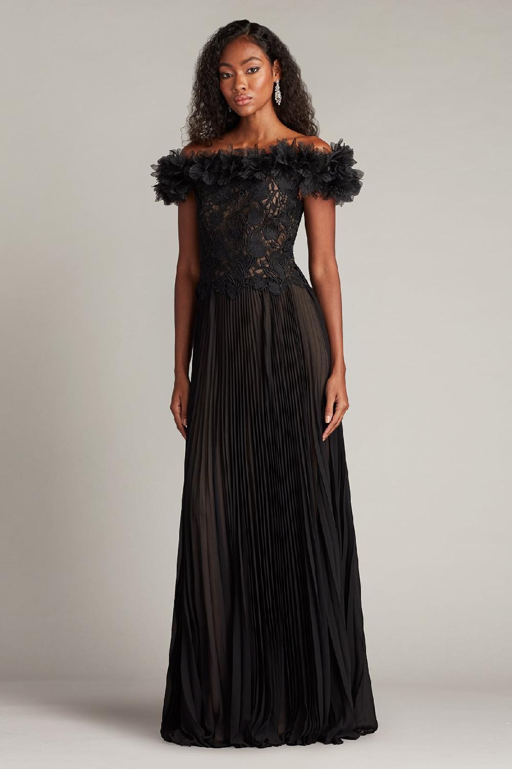 tadashi shoji Margaux Off-Shoulder Floral Ruffle Trim Gown