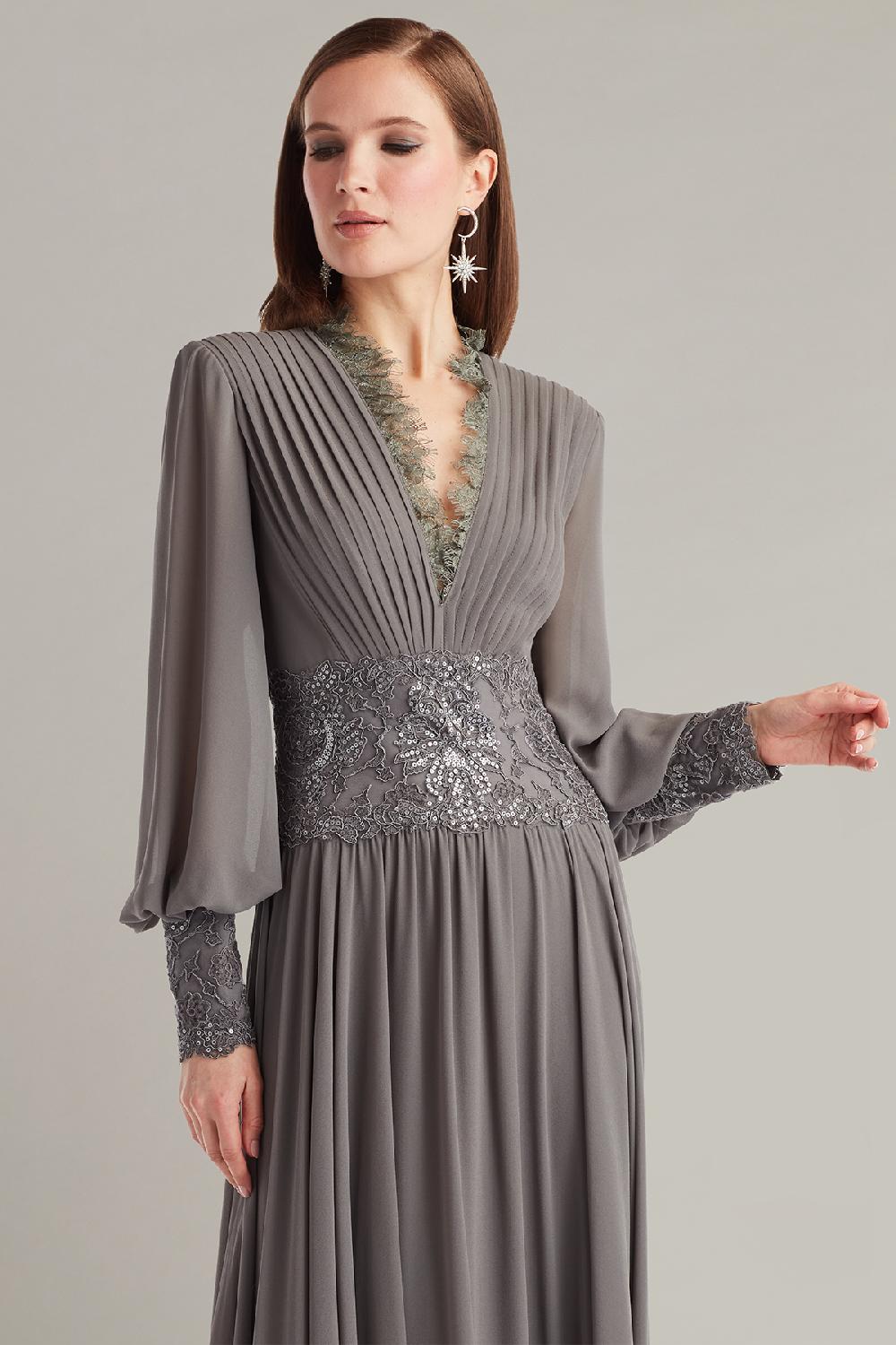 Tadashi Shoji Mariela Embellished Blouson-Sleeve Gown