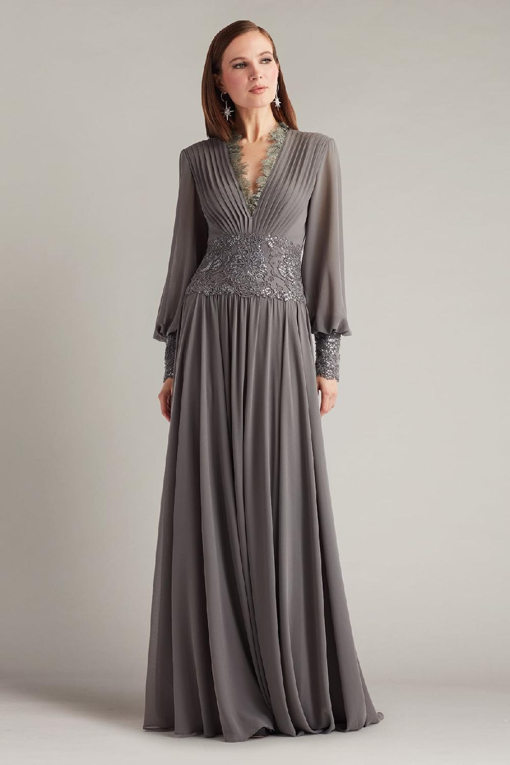 tadashi shoji Mariela Embellished Blouson-Sleeve Gown