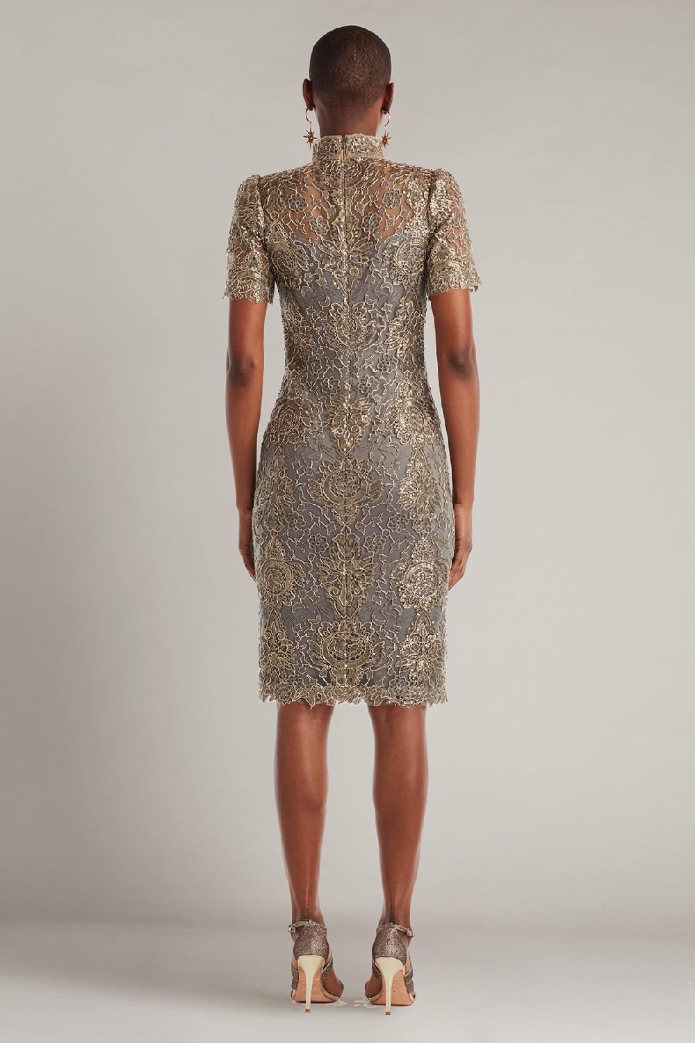 Tadashi Shoji Marise Sequin Embroidered Illusion Dress