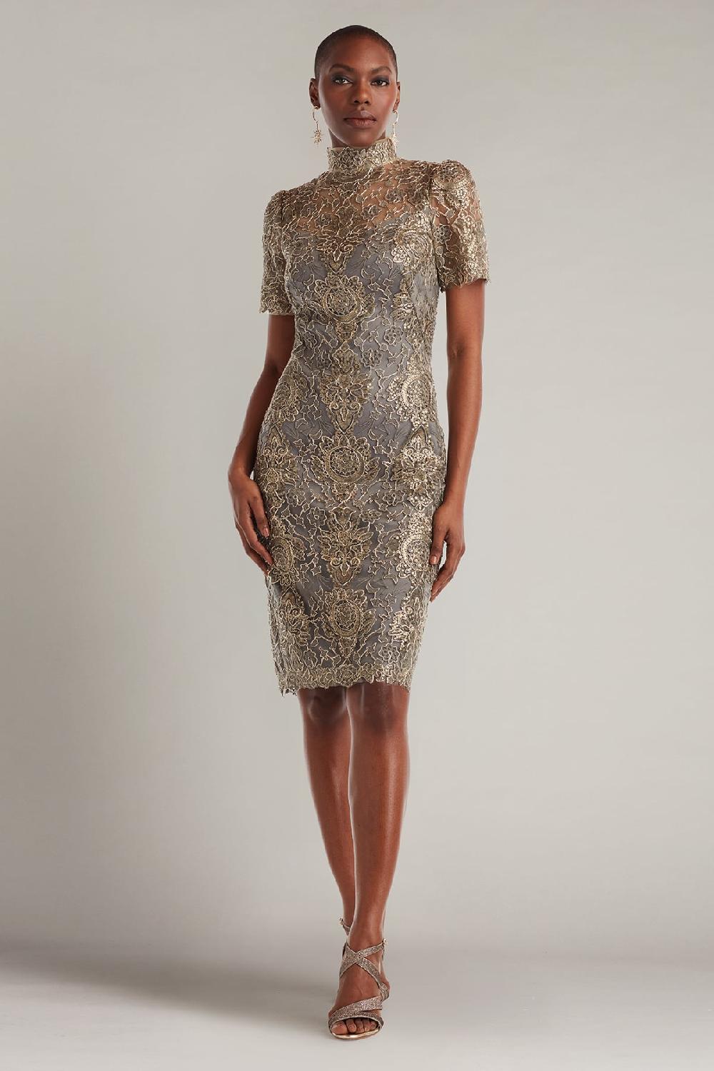 tadashi shoji Marise Sequin Embroidered Illusion Dress