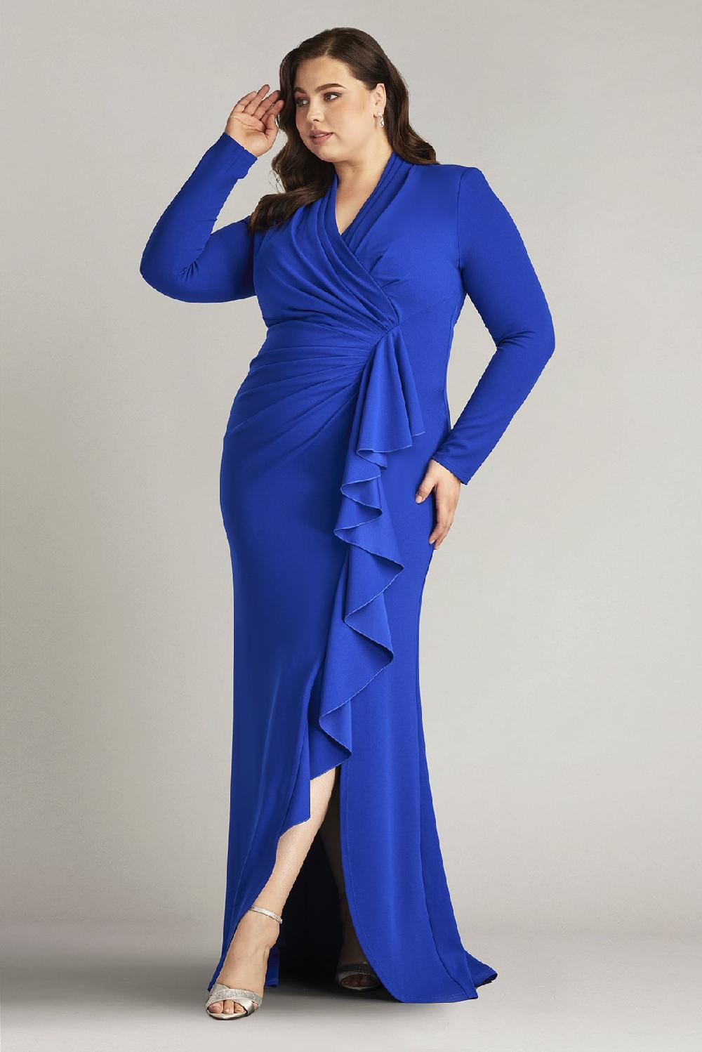 tadashi shoji Markum Long-Sleeve Flounce Gown - PLUS SIZE