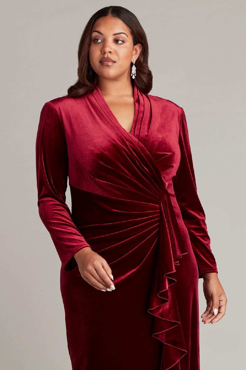 Tadashi Shoji Markum Long-Sleeve Velvet Flounce Gown - PLUS SIZE