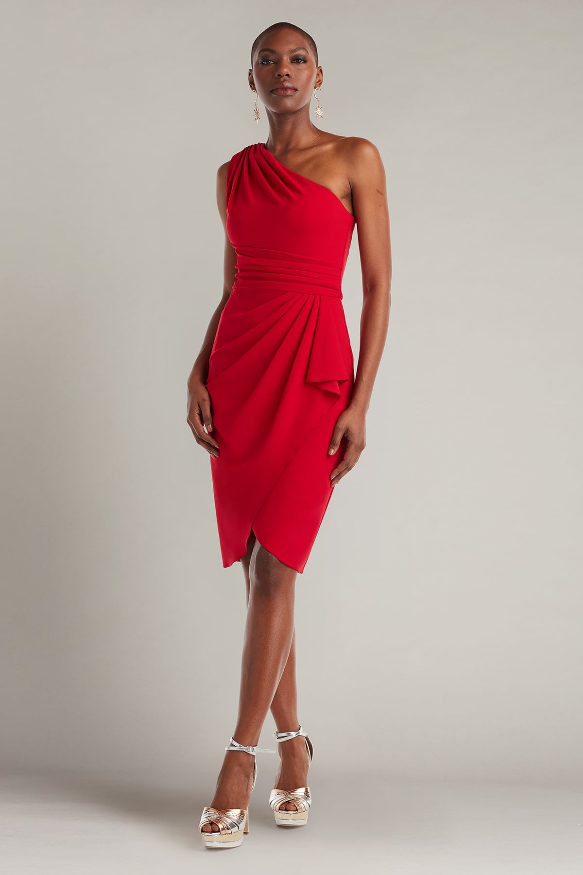 tadashi shoji Marston One-Shoulder Draped Cocktail Dress