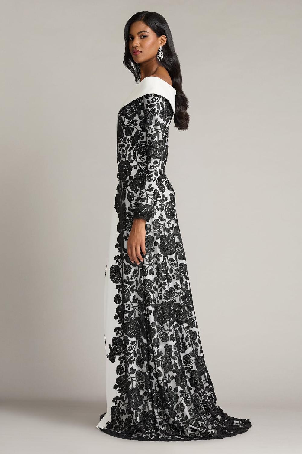 Tadashi Shoji Melara Off-Shoulder Embroidered Crepe Gown