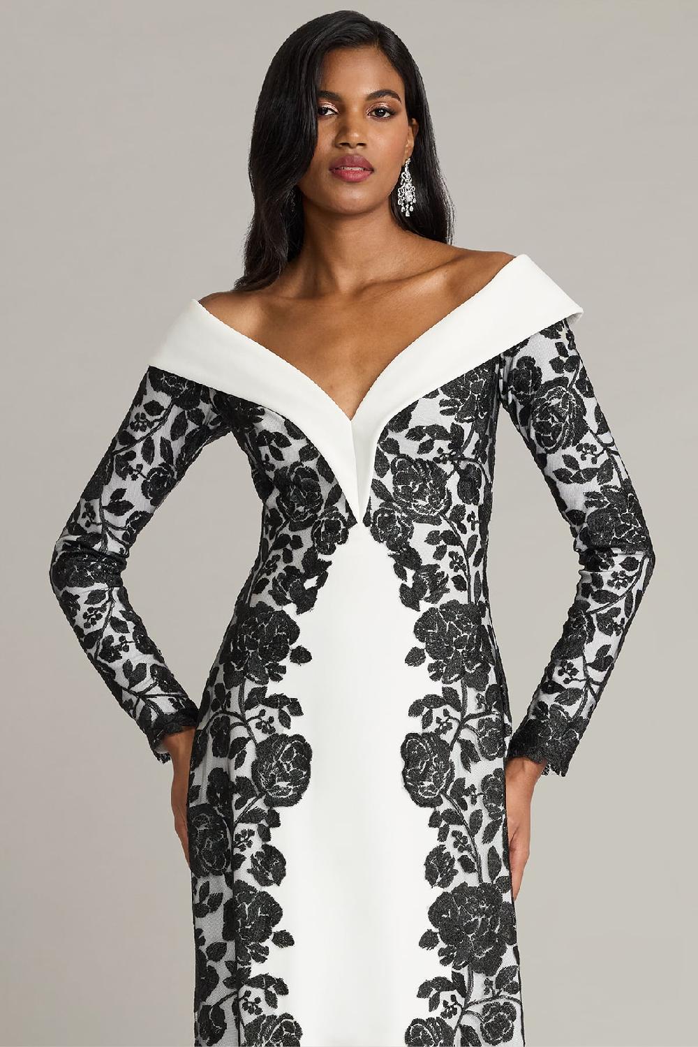 Tadashi Shoji Melara Off-Shoulder Embroidered Crepe Gown