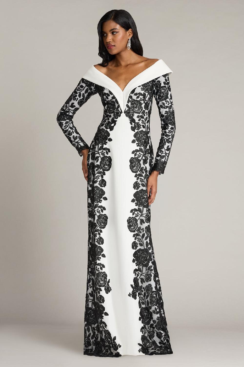 tadashi shoji Melara Off-Shoulder Embroidered Crepe Gown