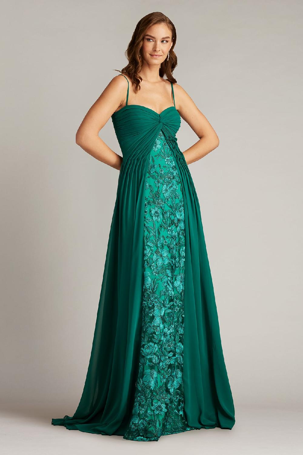 Tadashi Shoji Monte Chiffon Overlay Embroidered Gown