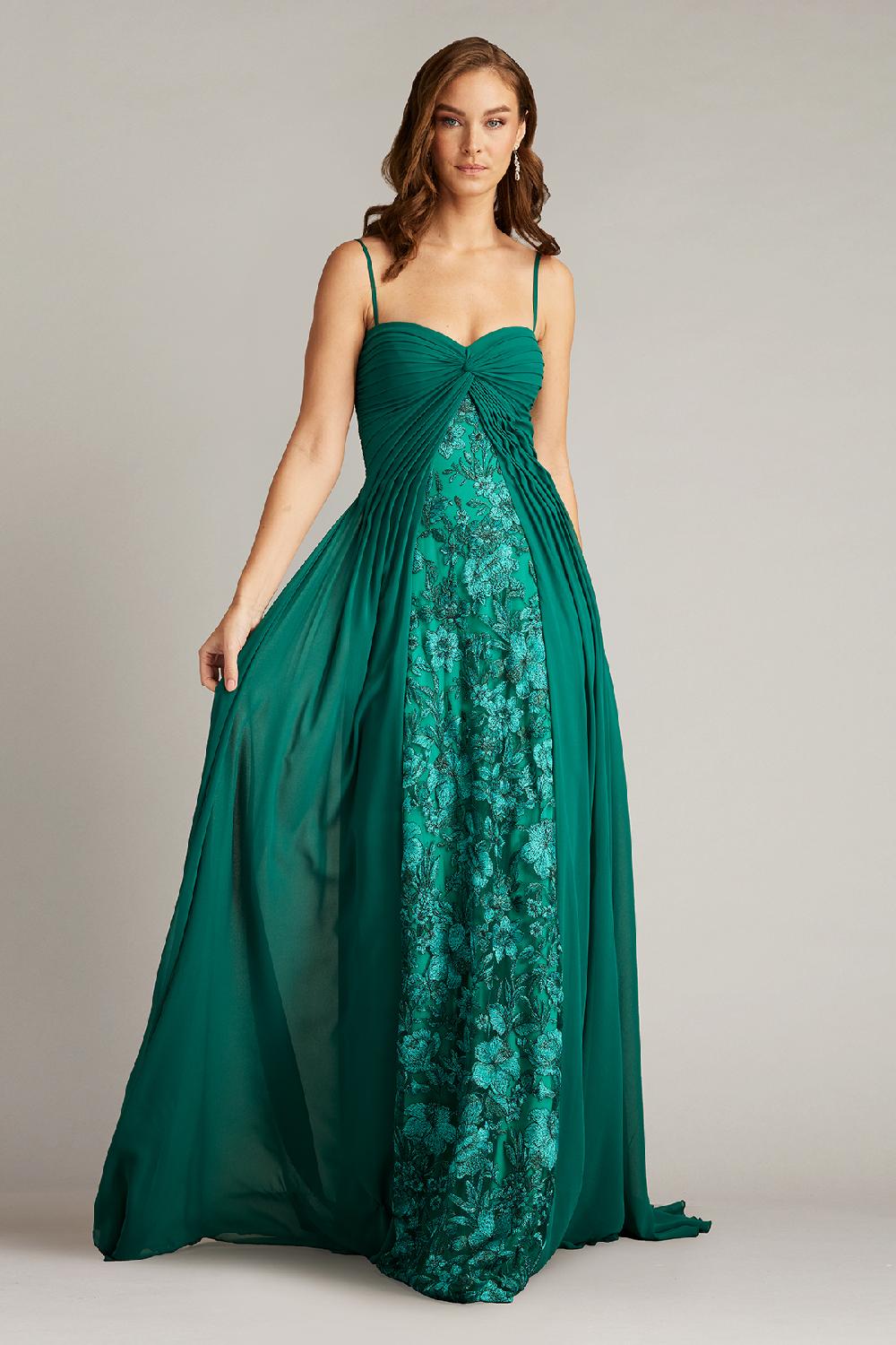 tadashi shoji Monte Chiffon Overlay Embroidered Gown