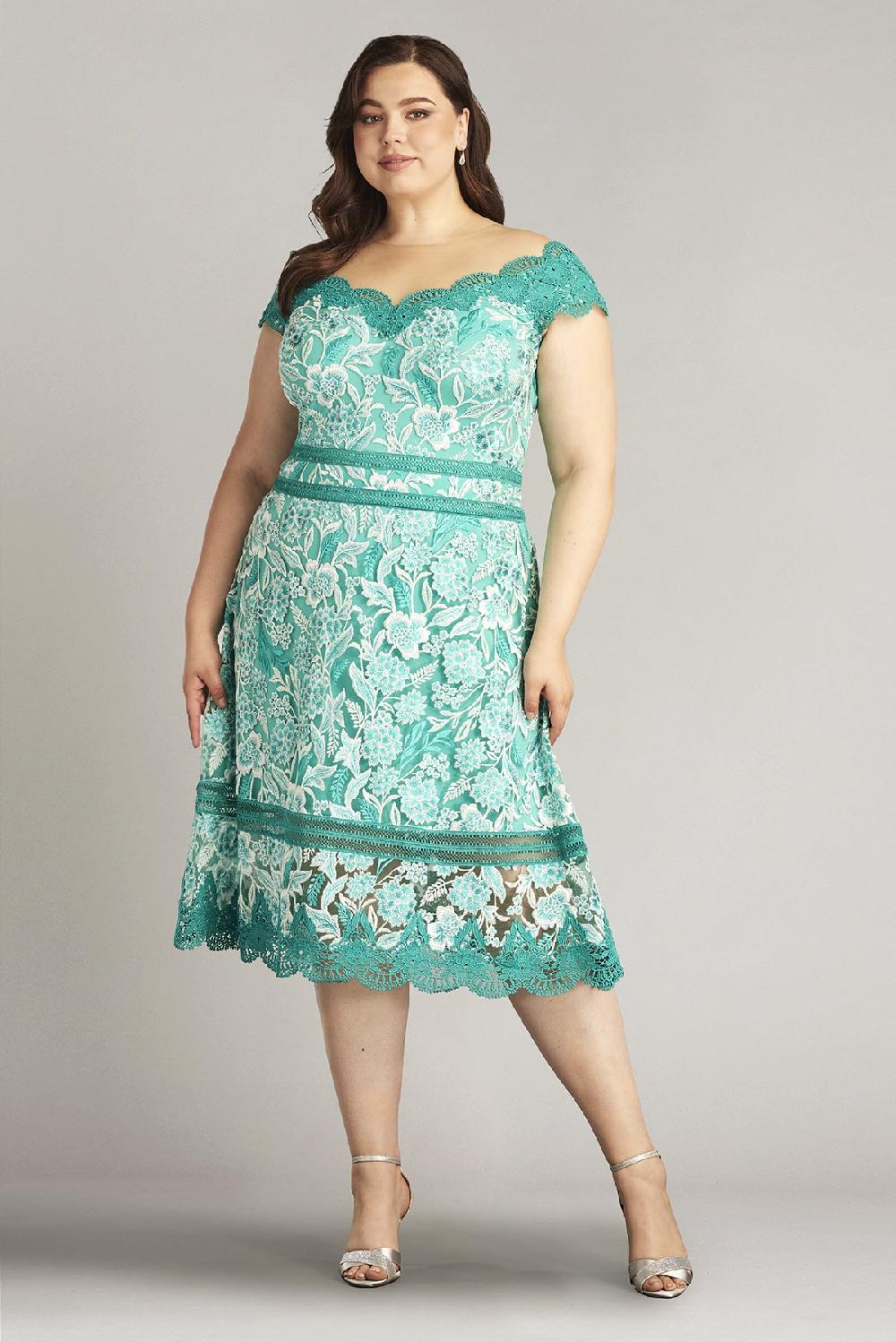 Tadashi Shoji Nance Double Banded Scalloped Lace Dress - PLUS SIZE