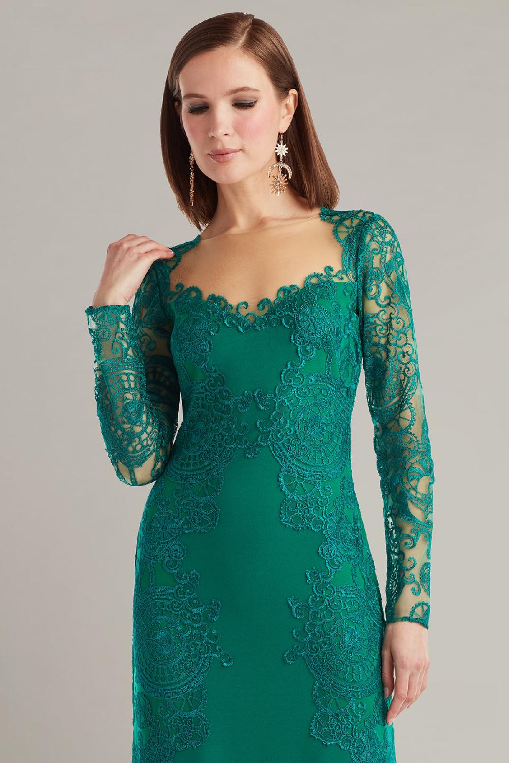 Tadashi Shoji Regal Embroidered Timepiece Lace Gown