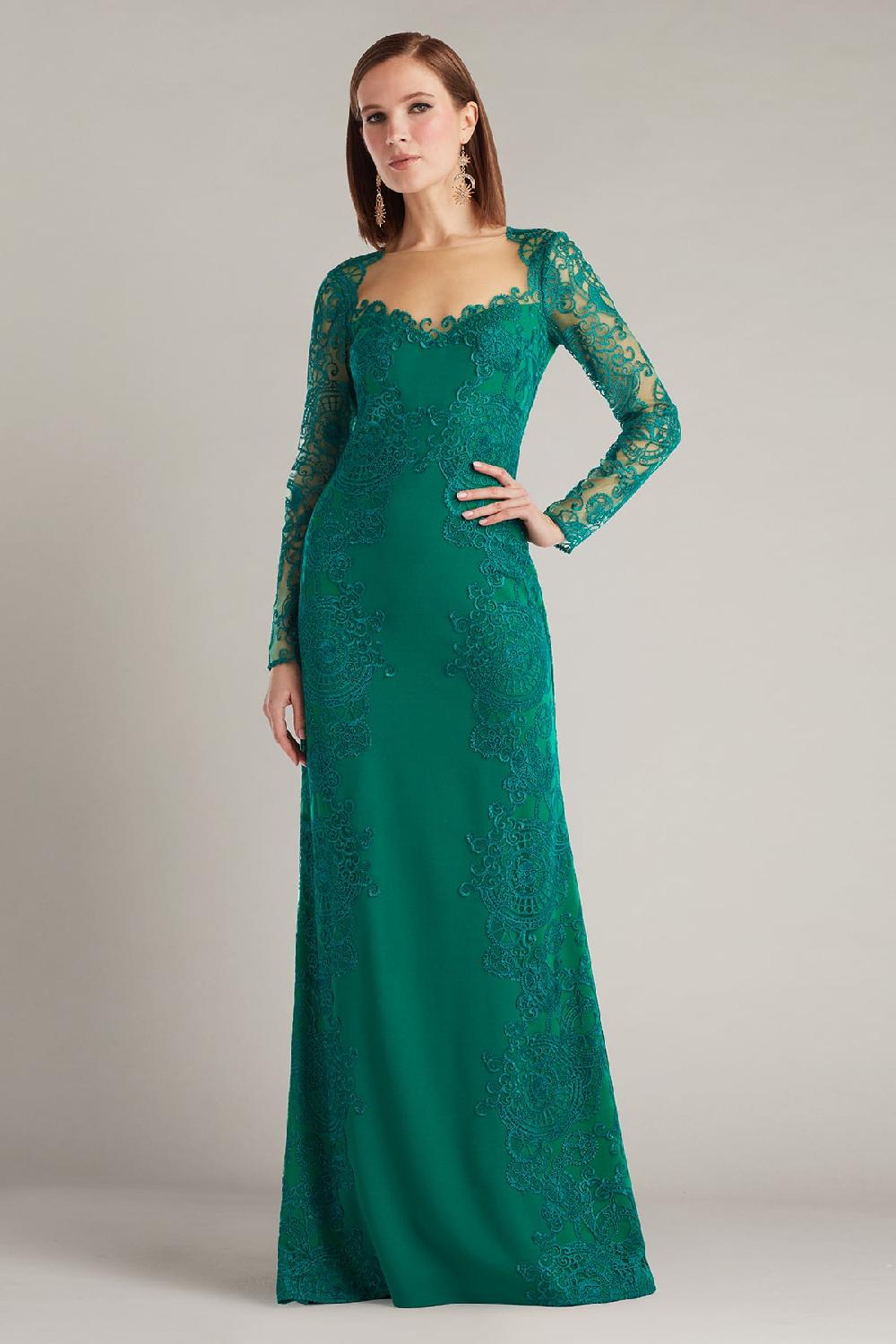 tadashi shoji Regal Embroidered Timepiece Lace Gown