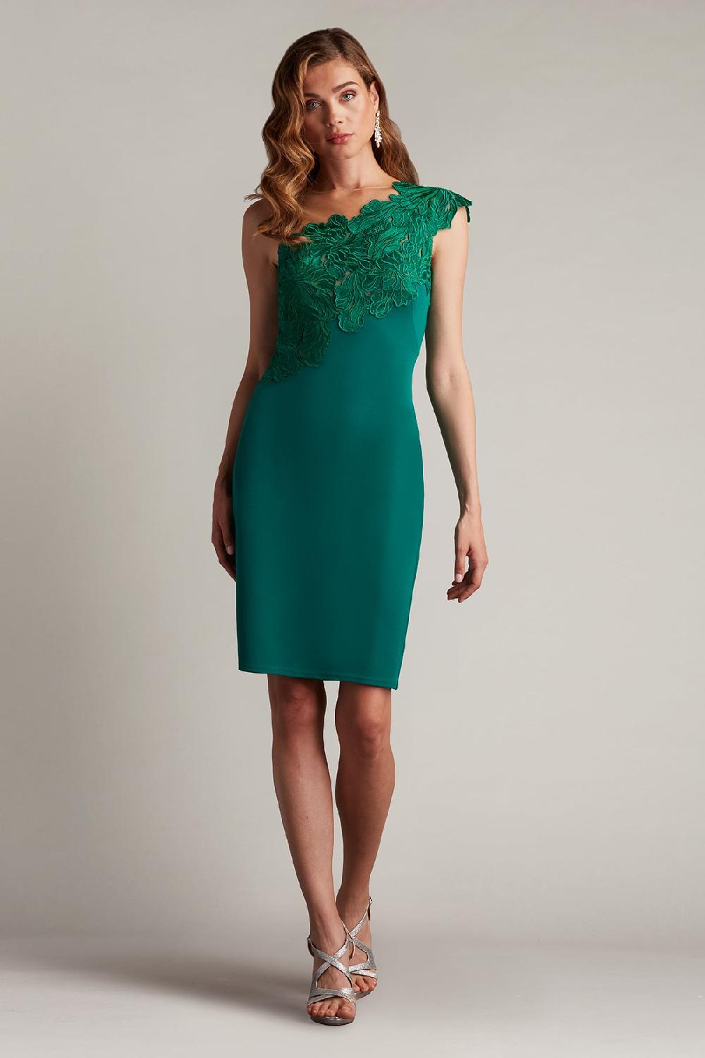 Tadashi Shoji Reya One-Shoulder Embroidered Illusion Dress