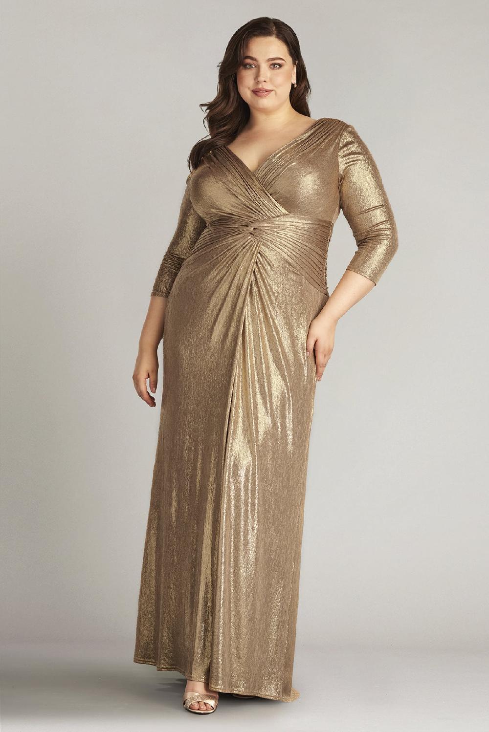 Tadashi Shoji Ryah Metallic Twist Drape Gown - PLUS SIZE