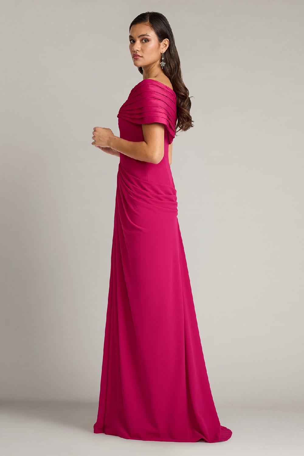 Tadashi Shoji Seraphine Pleated Portrait Collar Gown
