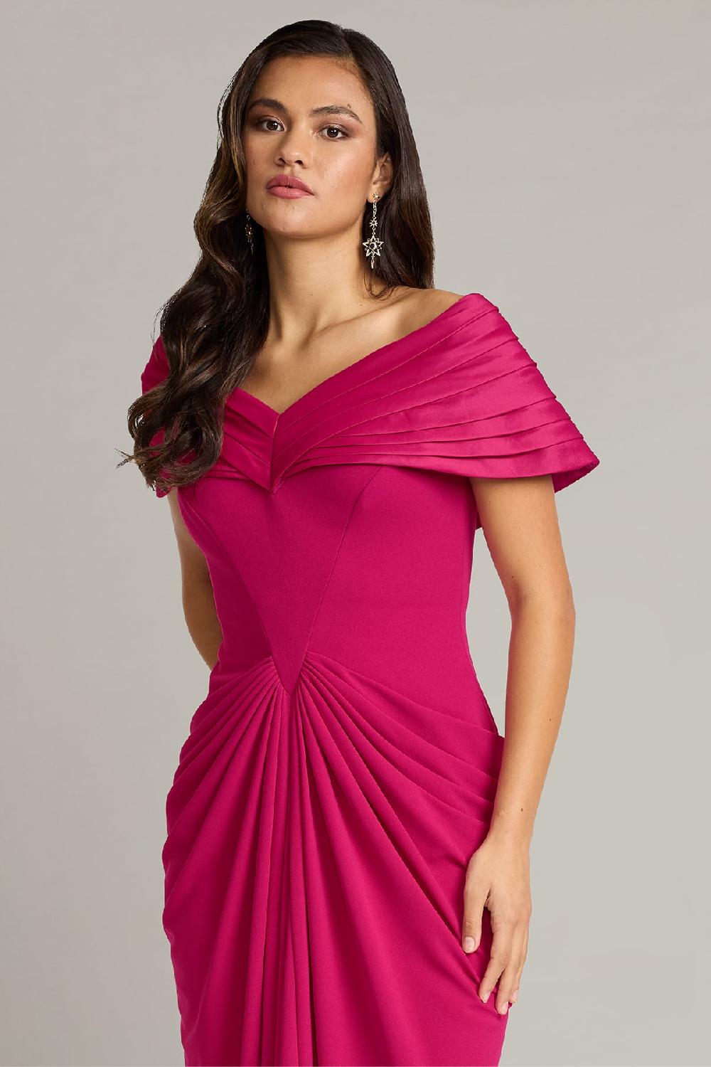Tadashi Shoji Seraphine Pleated Portrait Collar Gown