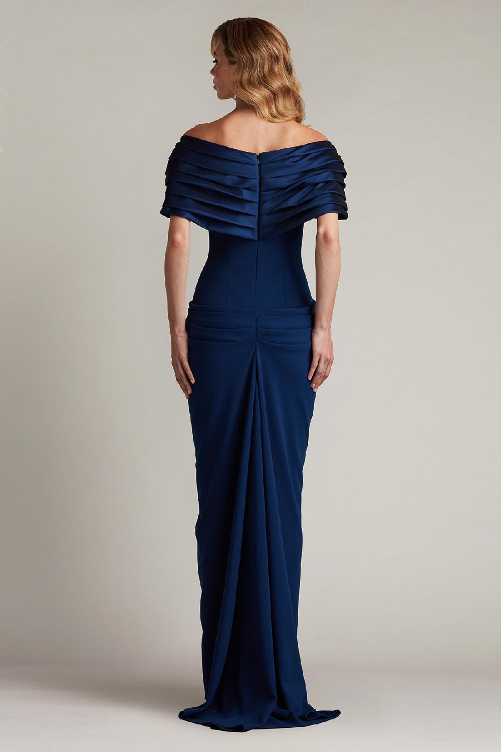 Tadashi Shoji Seraphine Pleated Portrait Collar Gown