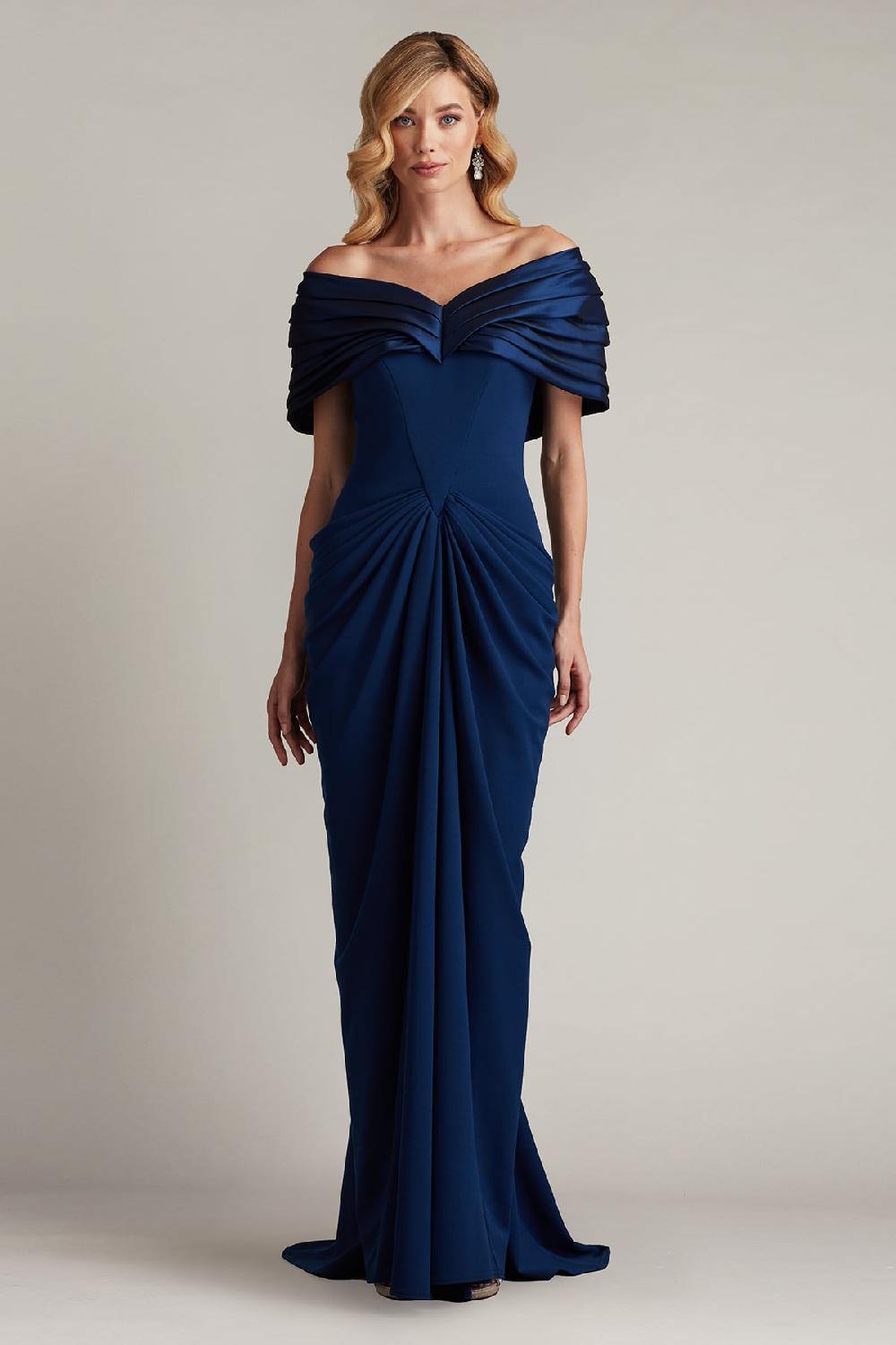 Tadashi Shoji Seraphine Pleated Portrait Collar Gown
