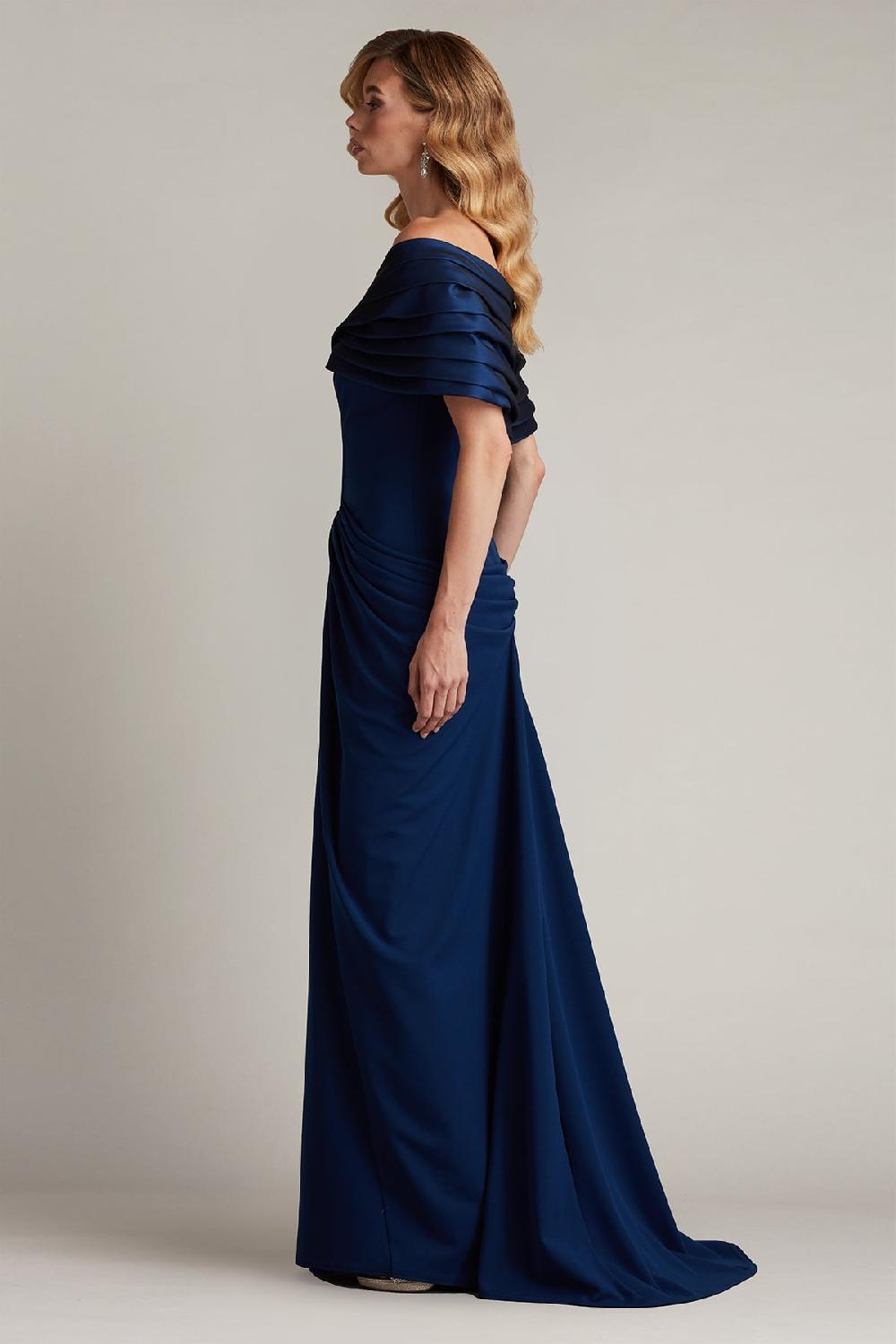 Tadashi Shoji Seraphine Pleated Portrait Collar Gown