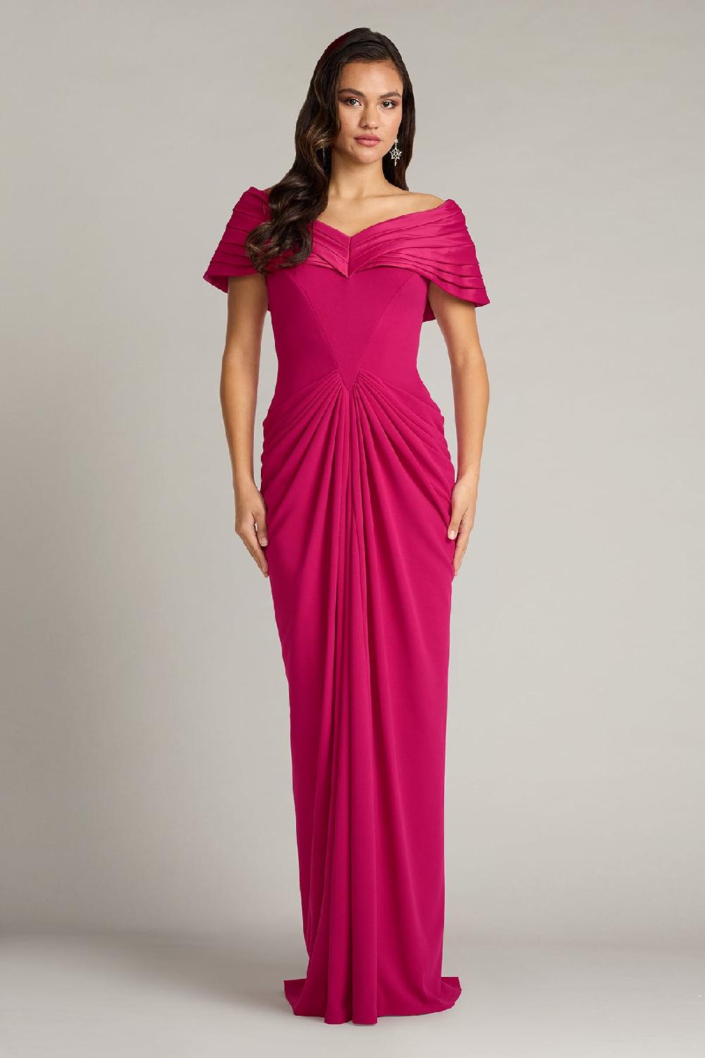 tadashi shoji Seraphine Pleated Portrait Collar Gown