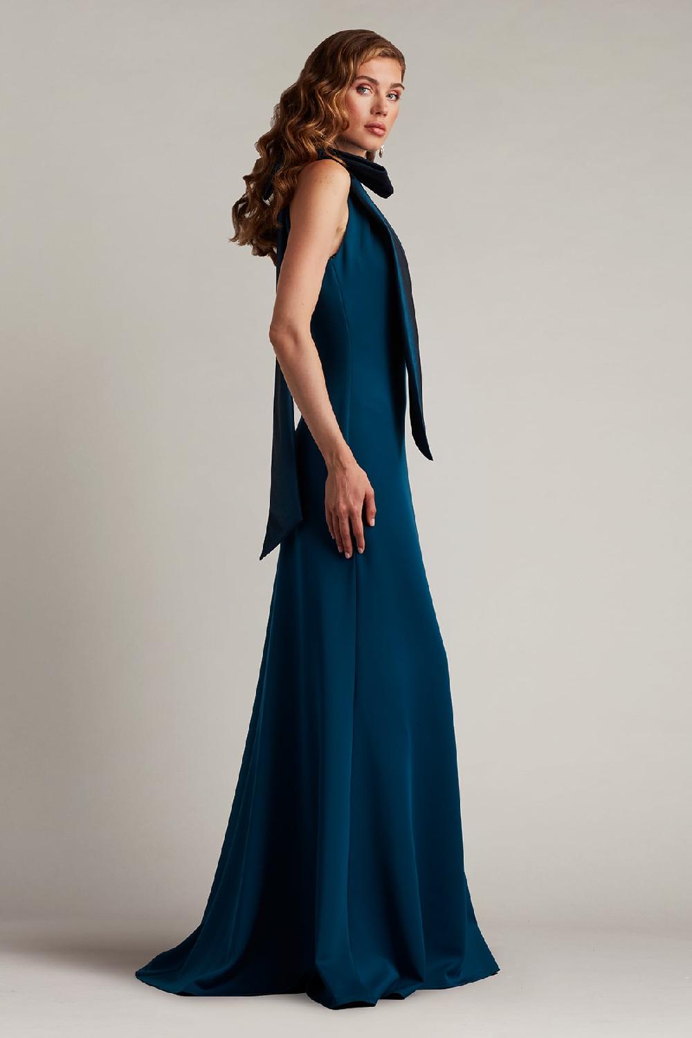 Tadashi Shoji Sims Taffeta Shoulder Bow Halter Gown