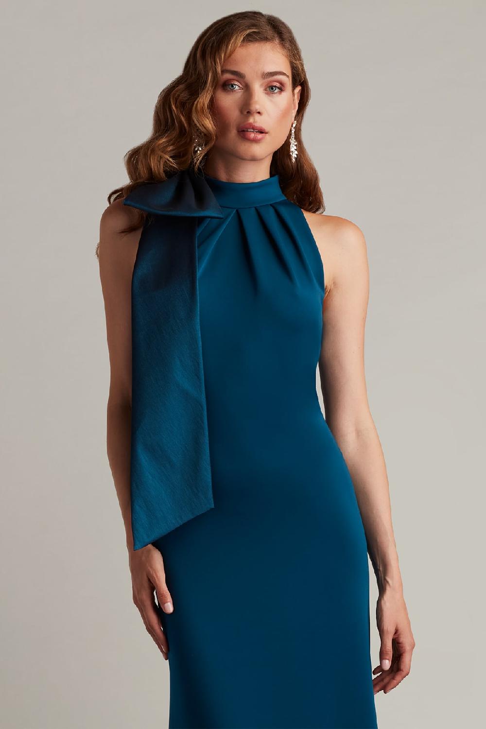 Tadashi Shoji Sims Taffeta Shoulder Bow Halter Gown