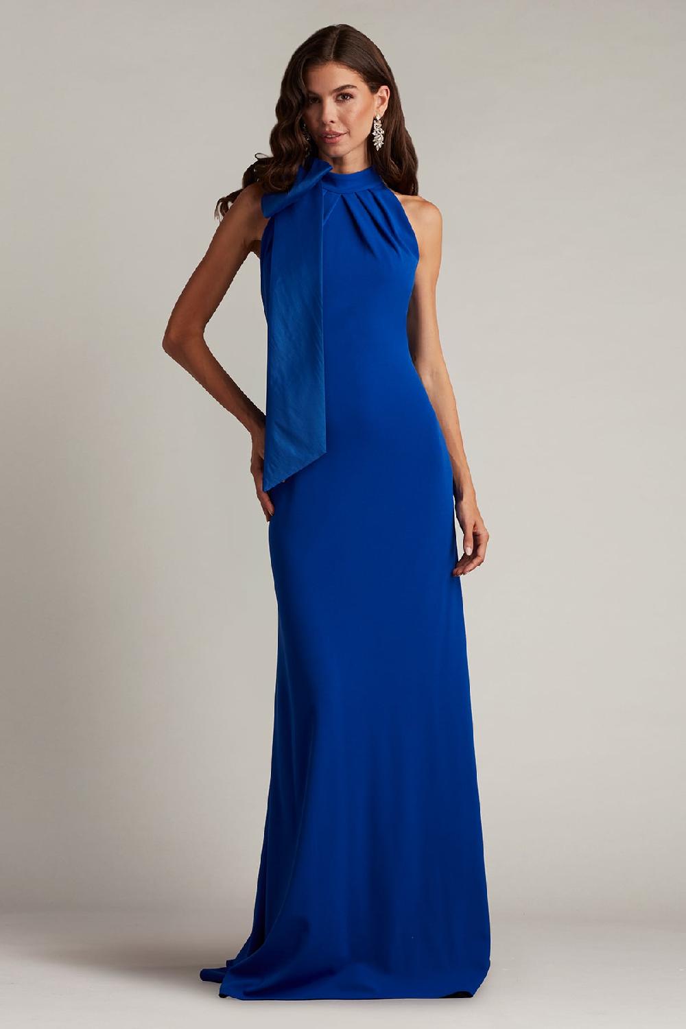 Tadashi Shoji Sims Taffeta Shoulder Bow Halter Gown