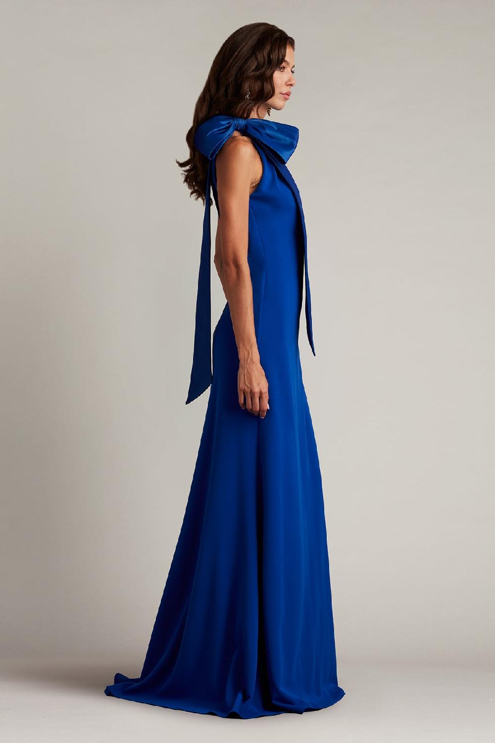 Tadashi Shoji Sims Taffeta Shoulder Bow Halter Gown