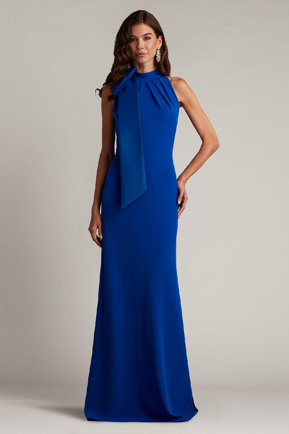 tadashi shoji Sims Taffeta Shoulder Bow Halter Gown
