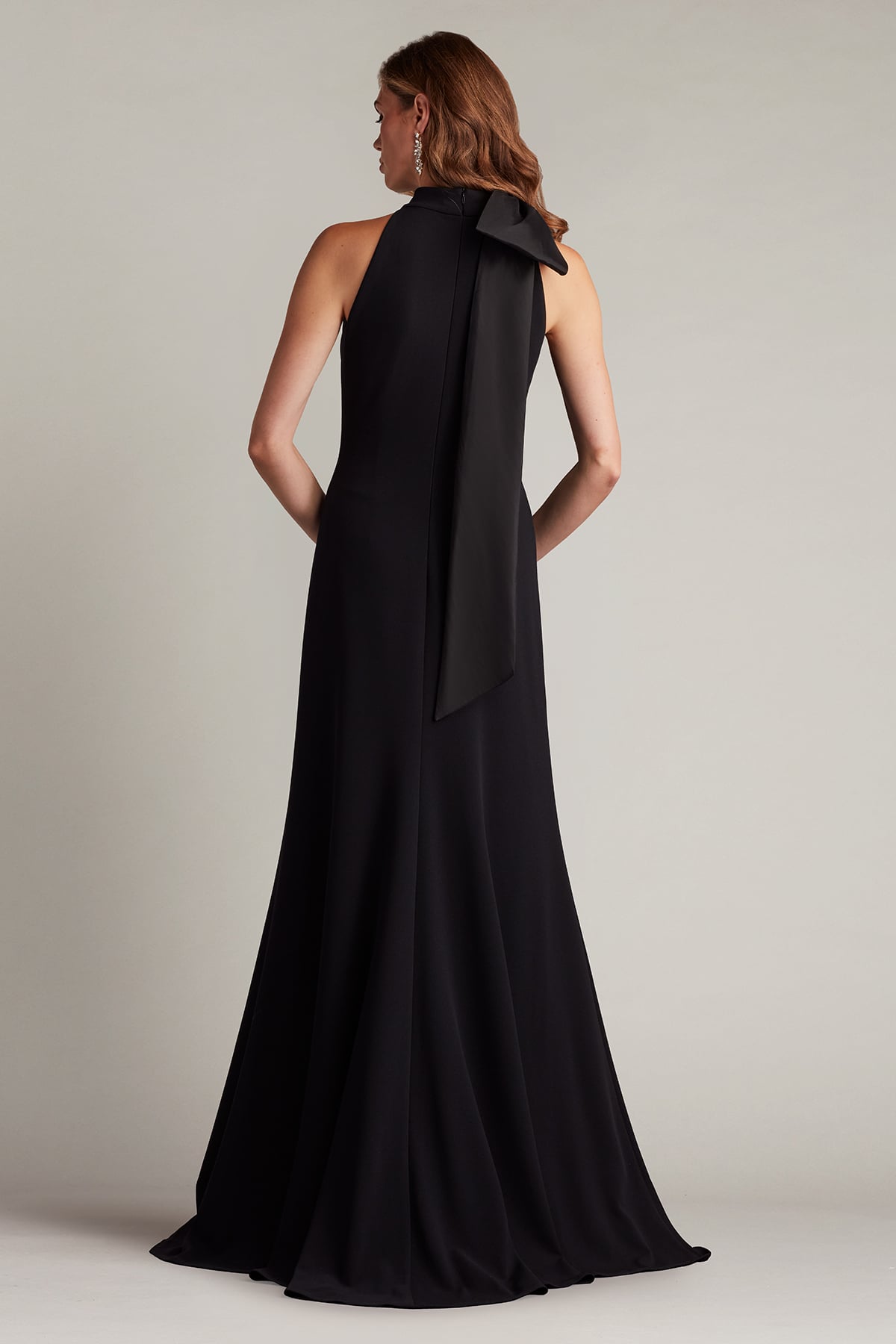 Tadashi Shoji Sims Taffeta Shoulder Bow Halter Gown