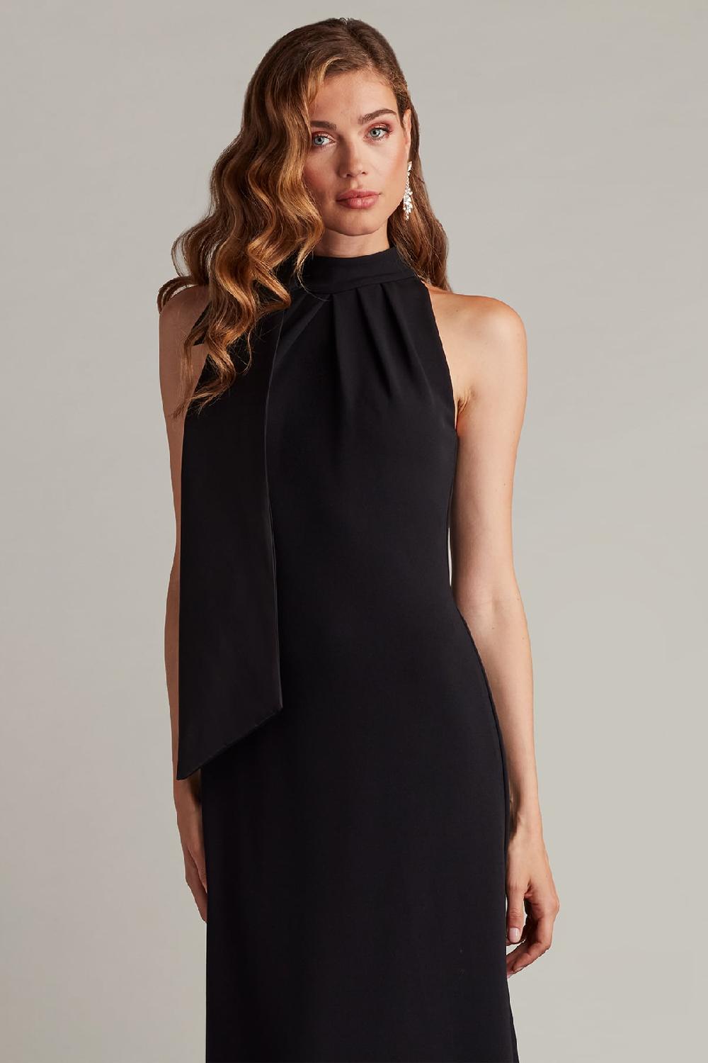 Tadashi Shoji Sims Taffeta Shoulder Bow Halter Gown