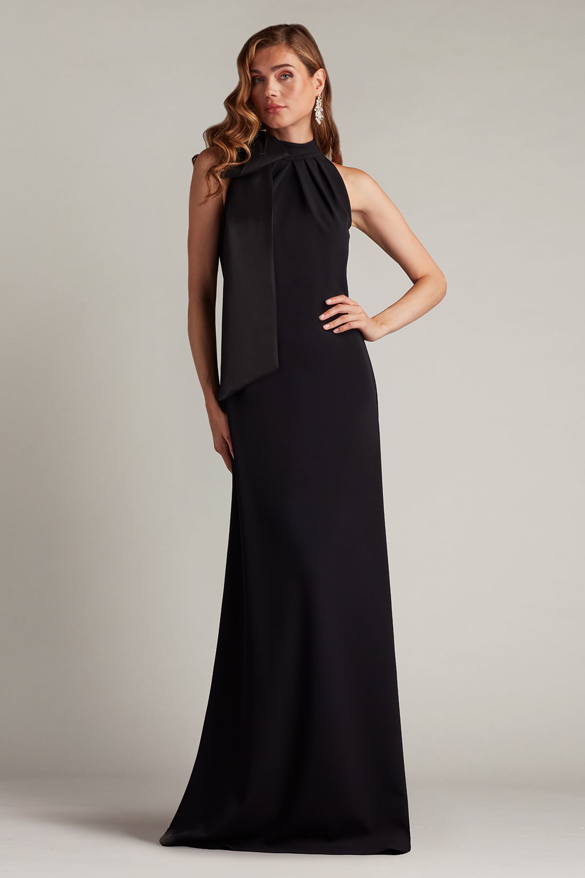 tadashi shoji Sims Taffeta Shoulder Bow Halter Gown
