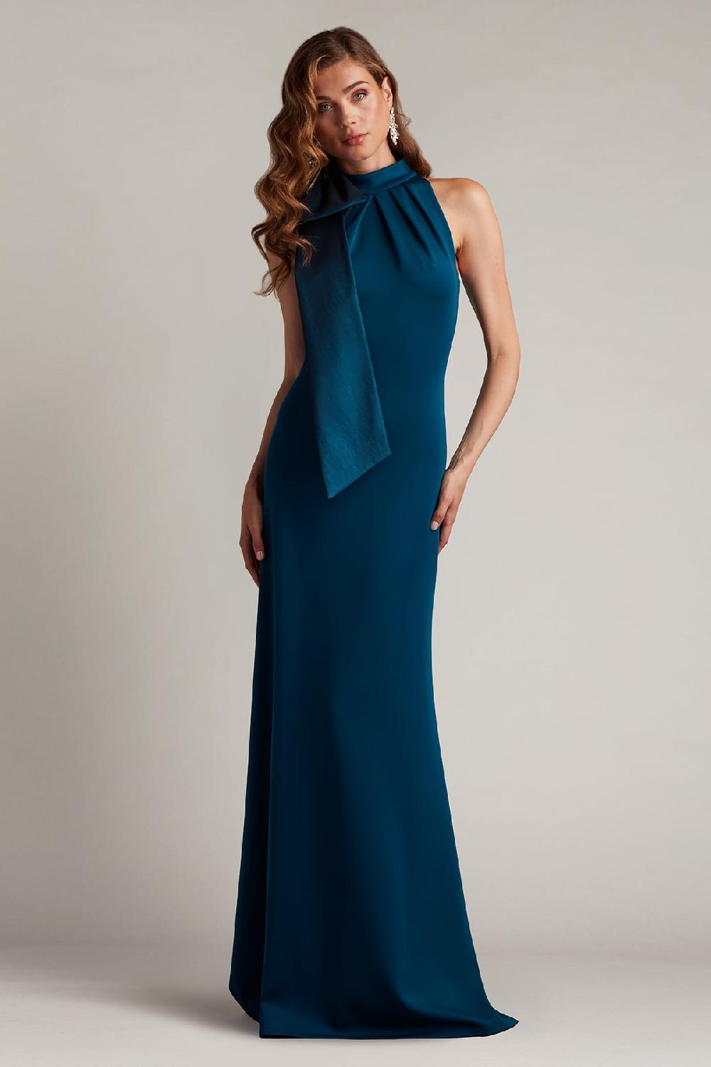 tadashi shoji Sims Taffeta Shoulder Bow Halter Gown