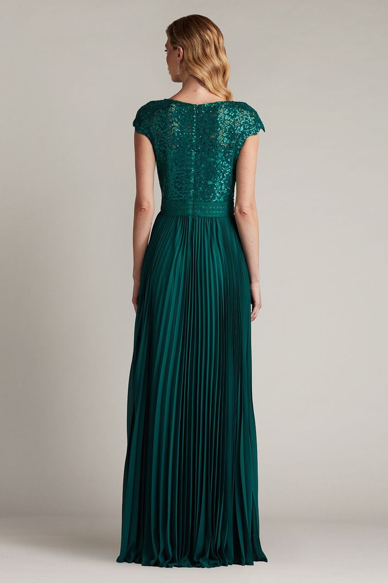 Tadashi Shoji Surette Sequin Embroidered And Pleated Chiffon Gown