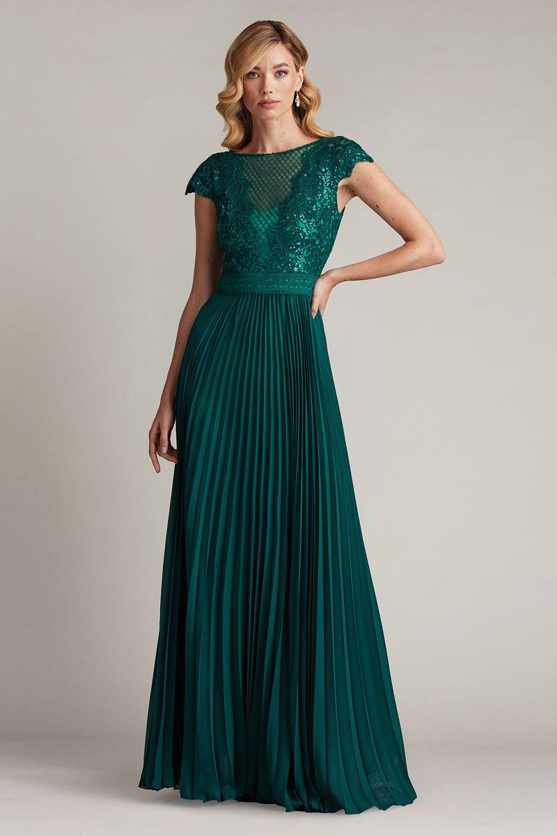 Tadashi Shoji Surette Sequin Embroidered And Pleated Chiffon Gown