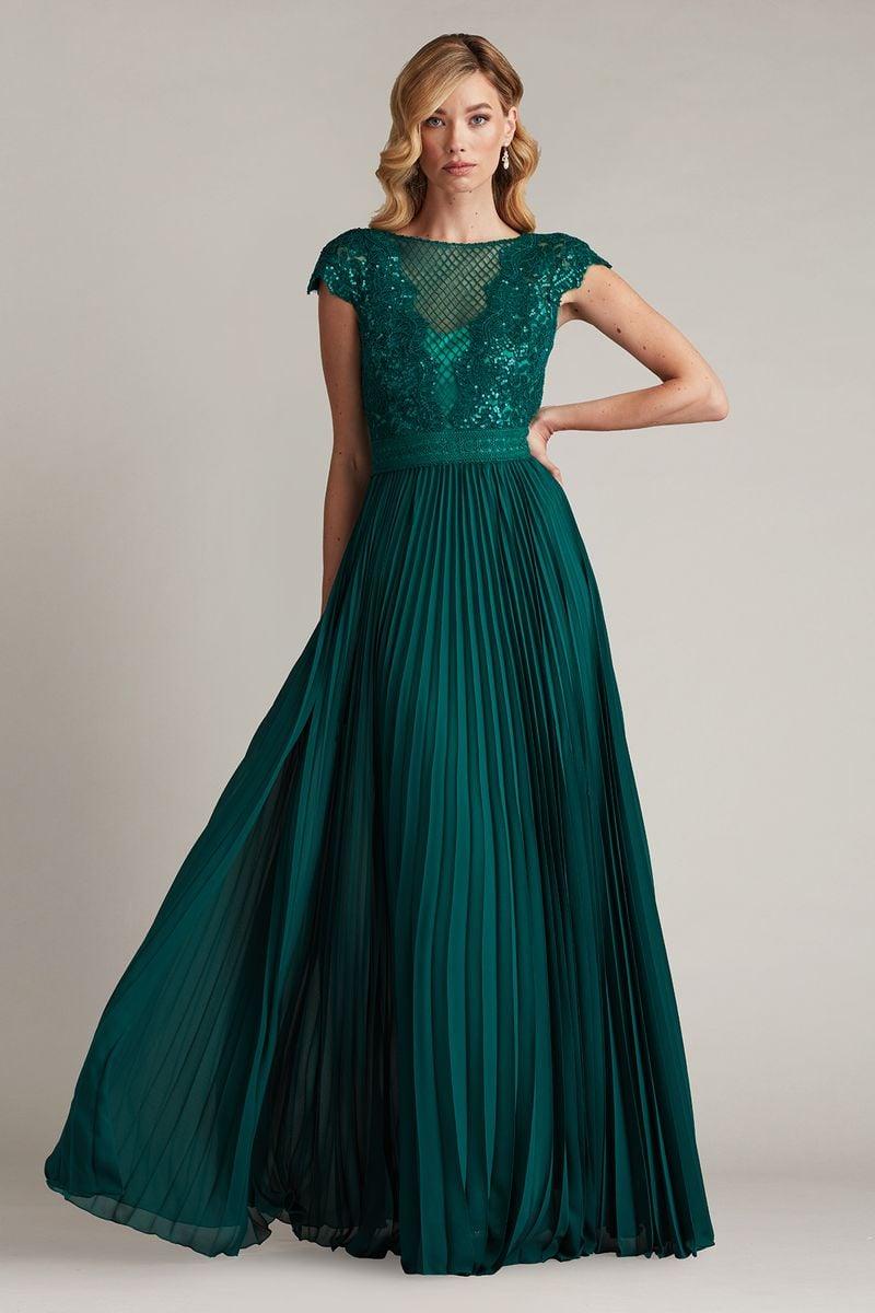 tadashi shoji Surette Sequin Embroidered and Pleated Chiffon Gown