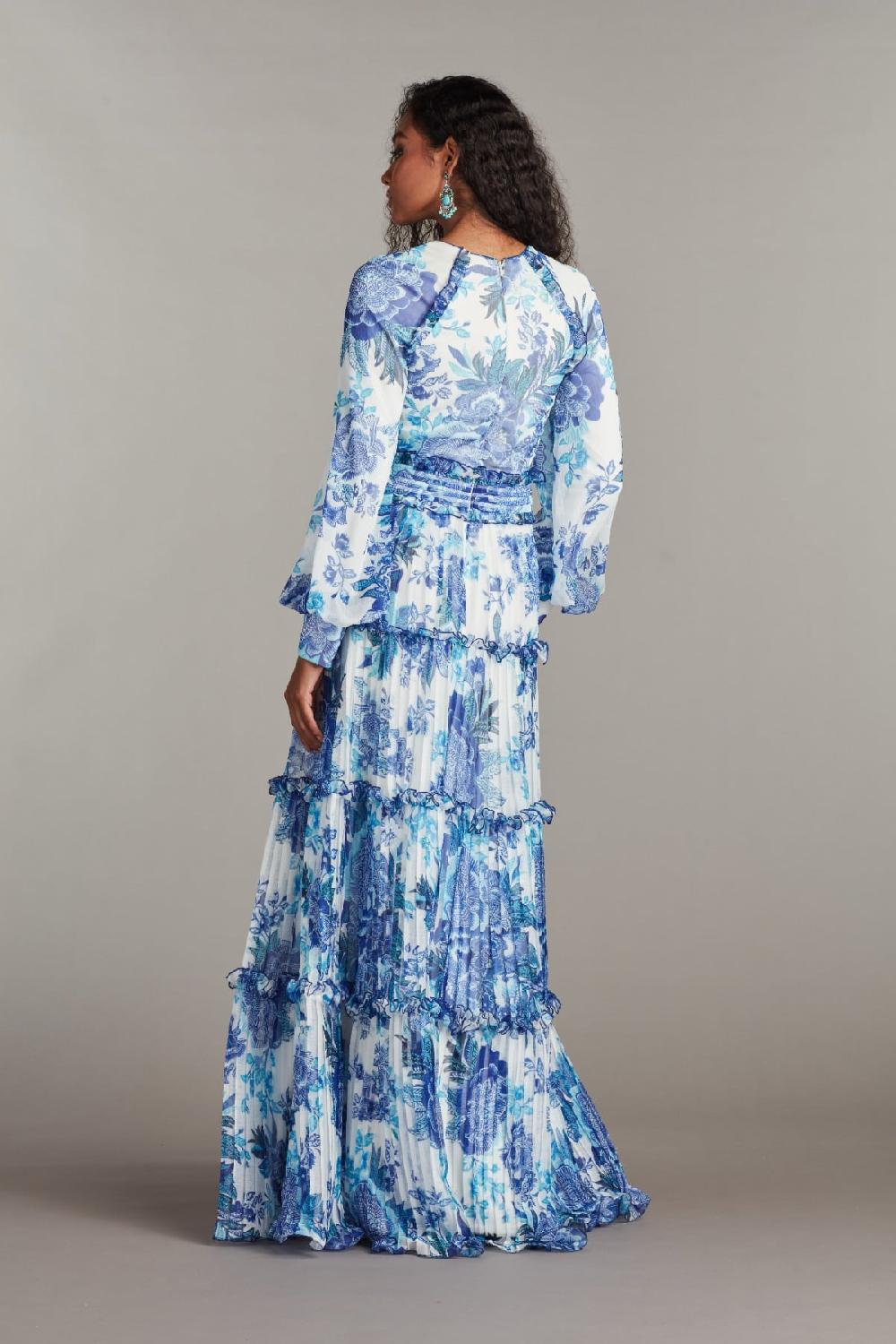 Tadashi Shoji Atlas Pleated Floral Print Gown