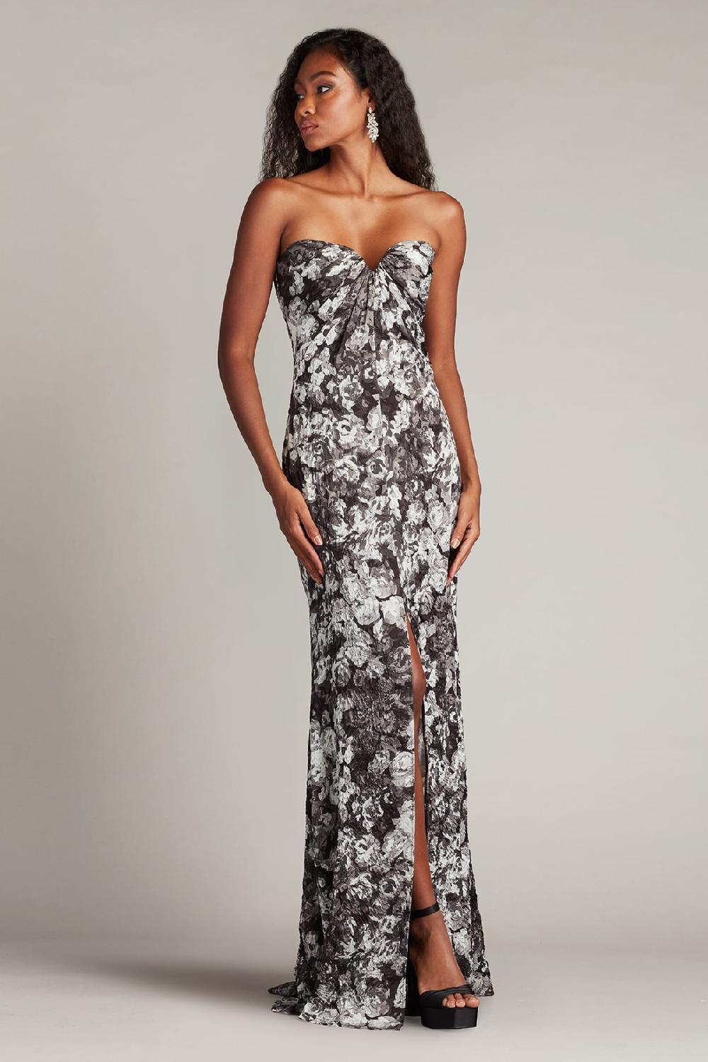 tadashi shoji Carnie Strapless Floral Print Gown