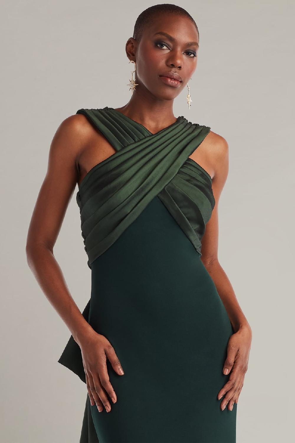 Tadashi Shoji Caro Cascading Halter Gown