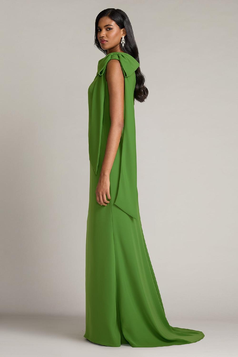 Tadashi Shoji Cassia Bow-Shoulder Crepe Gown