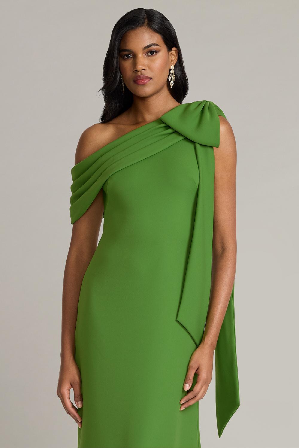 Tadashi Shoji Cassia Bow-Shoulder Crepe Gown