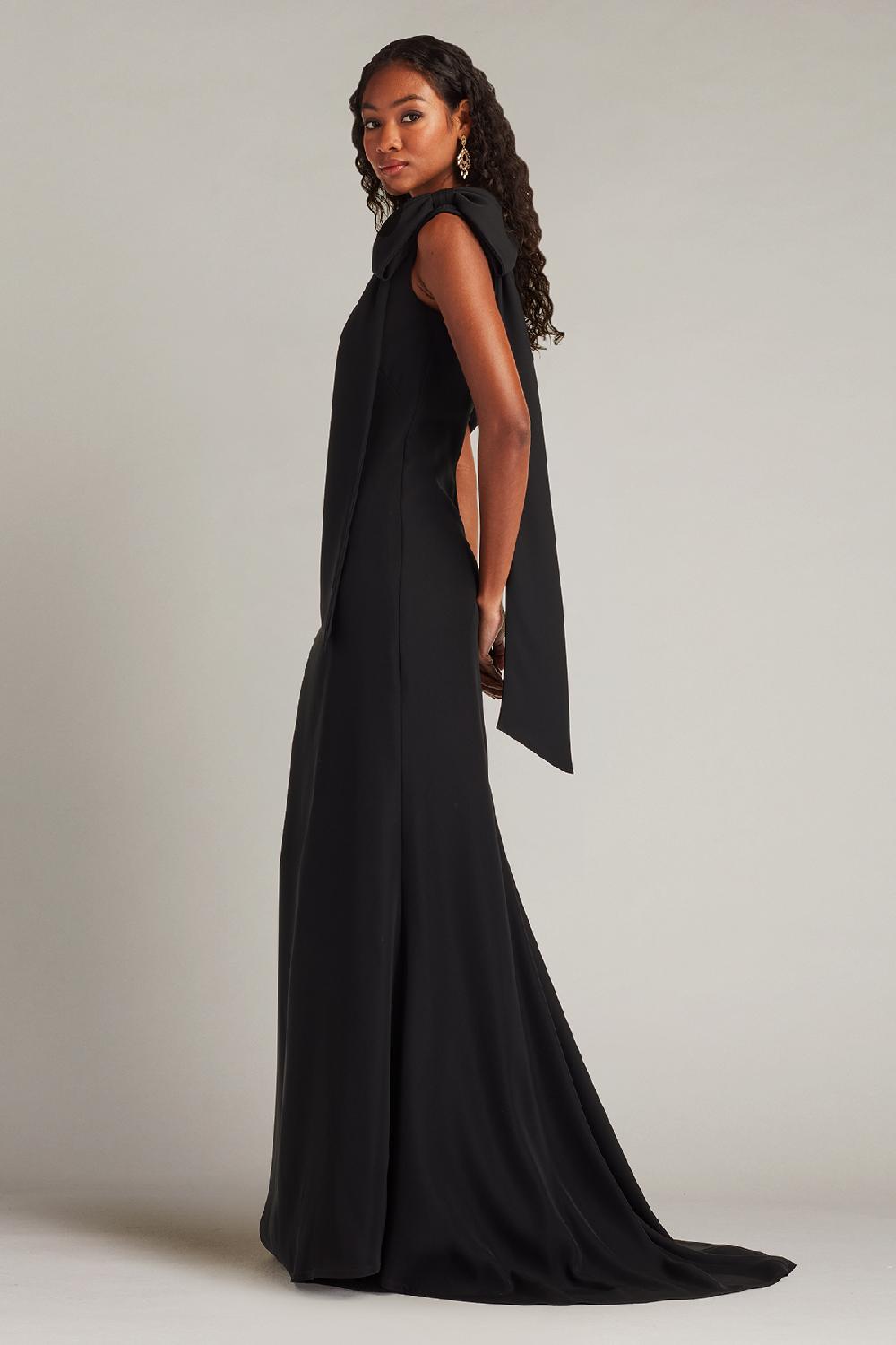 Tadashi Shoji Cassia Bow-Shoulder Crepe Gown