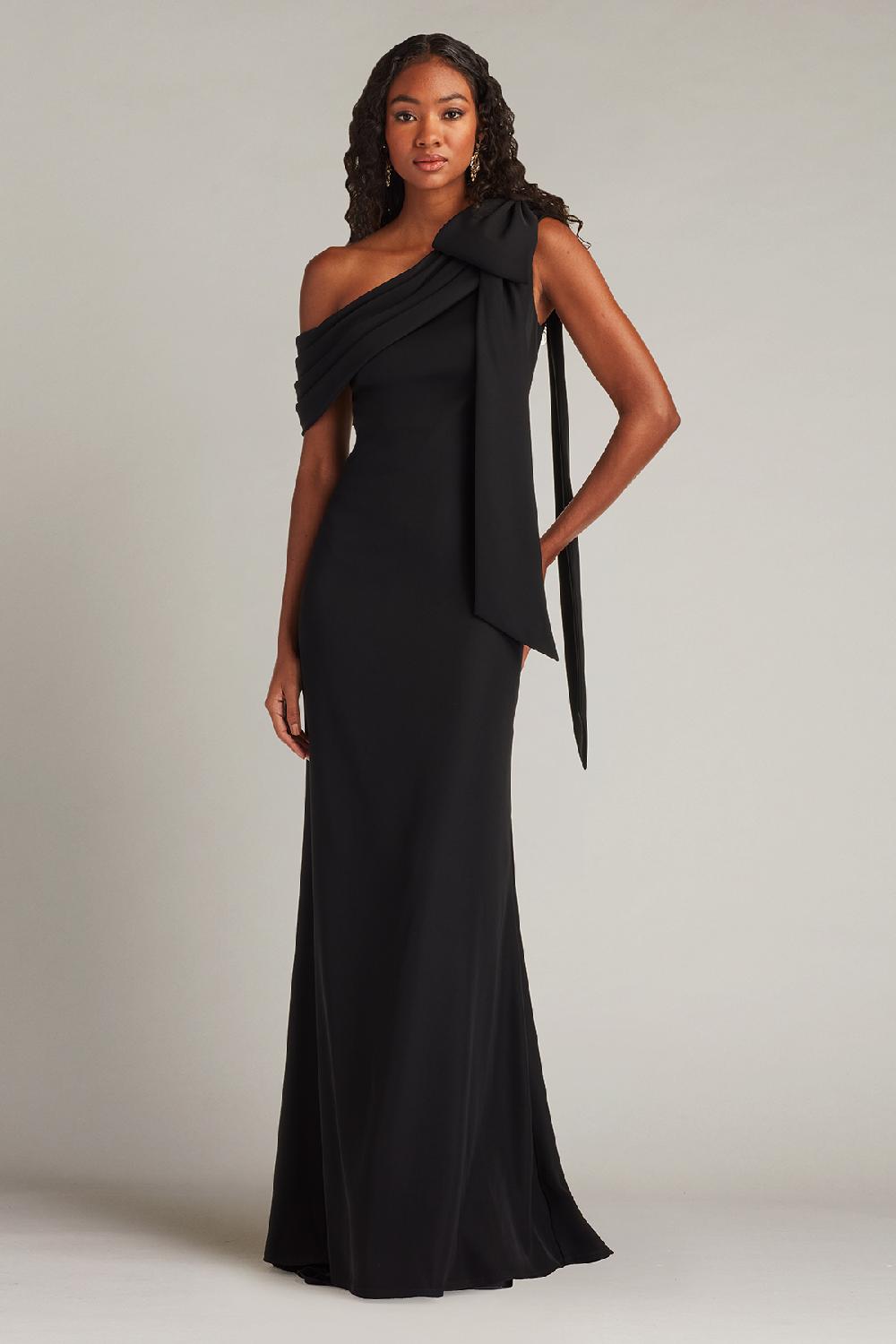 tadashi shoji Cassia Bow-Shoulder Crepe Gown