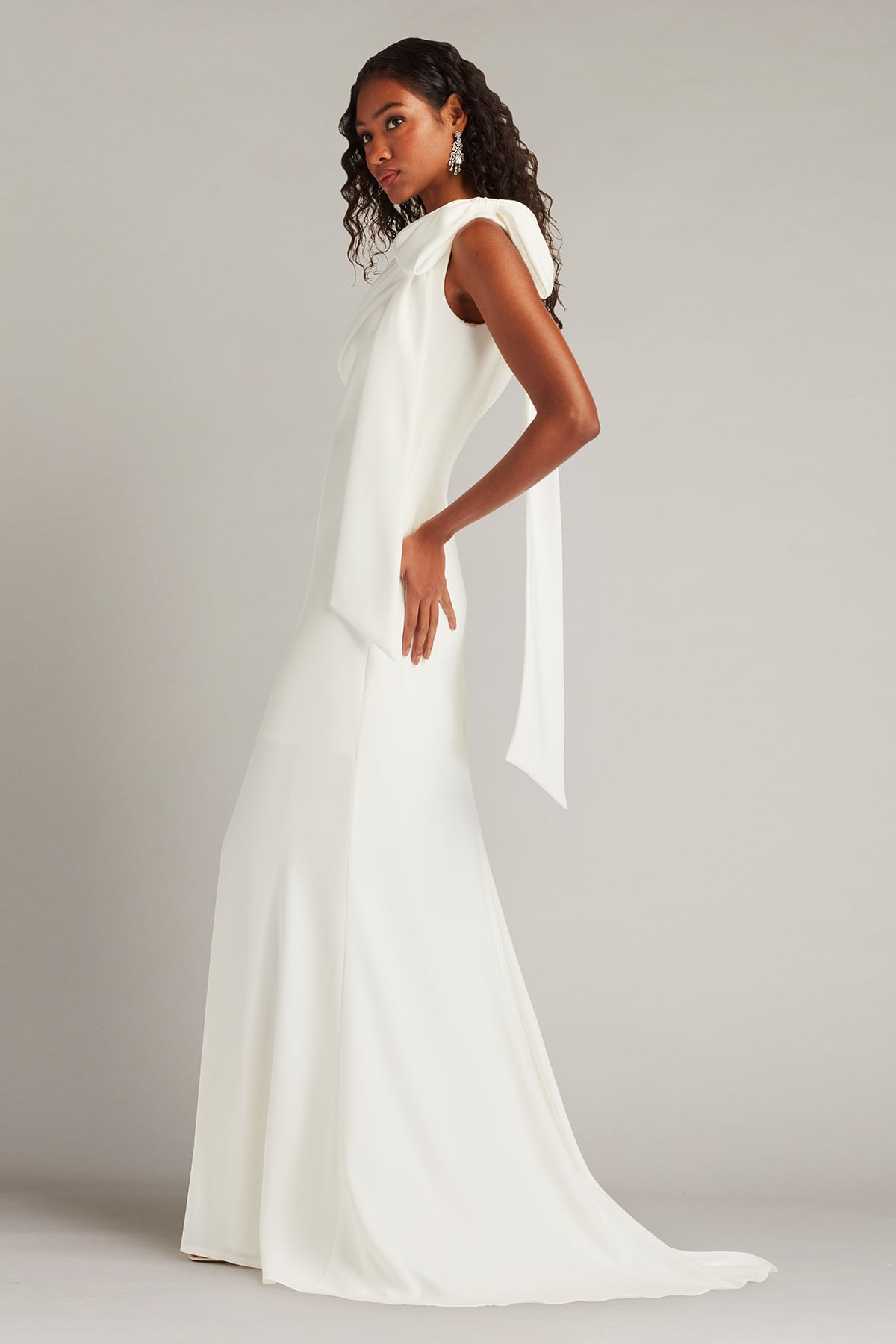 Tadashi Shoji Cassia Bow-Shoulder Crepe Gown