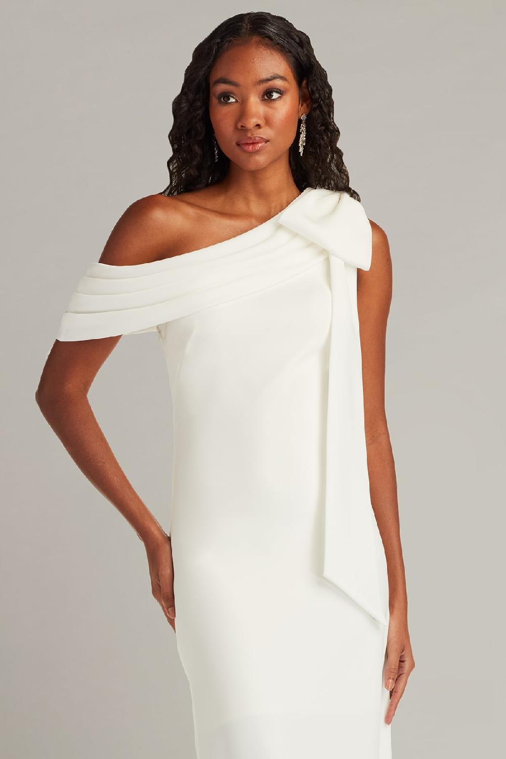 Tadashi Shoji Cassia Bow-Shoulder Crepe Gown