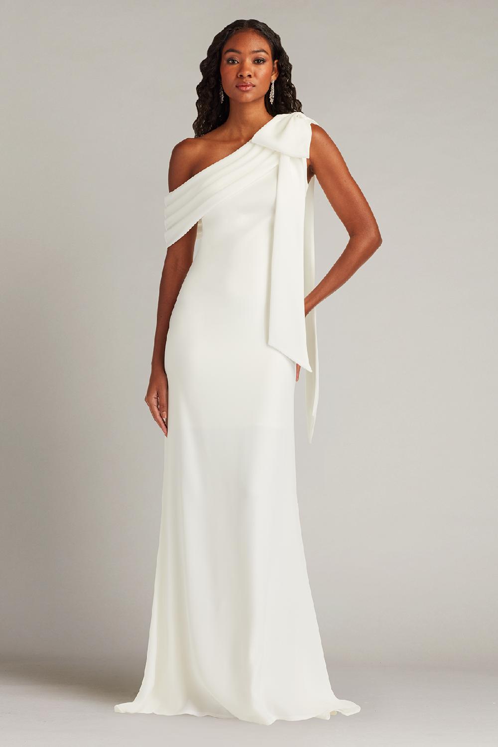 tadashi shoji Cassia Bow-Shoulder Crepe Gown