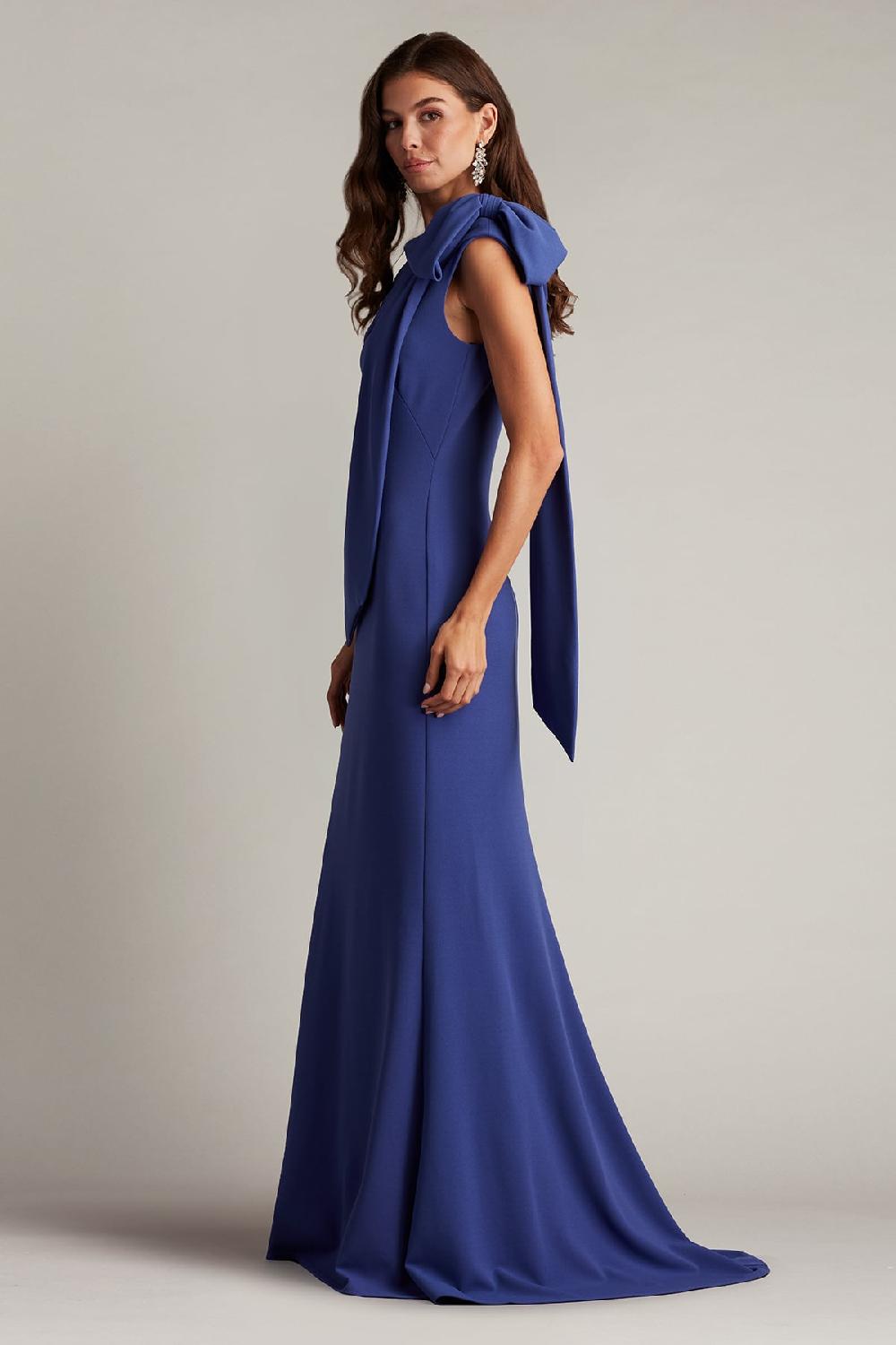 Tadashi Shoji Cassia Bow-Shoulder Crepe Gown